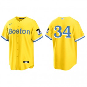Men's Boston Red Sox David Ortiz Gold Light Blue 2021 City Connect Replica Jersey