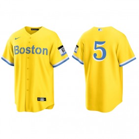 Men's Boston Red Sox Enrique Hernandez Gold Light Blue 2021 City Connect Replica Jersey