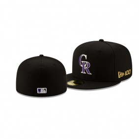 Men's Colorado Rockies New Era 100th Anniversary Black Team Color 59FIFTY Fitted Hat
