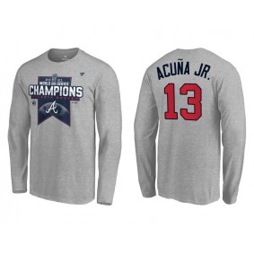 Ronald Acuna Jr. Atlanta Braves Gray 2021 World Series Champions Locker Room Long Sleeve T-Shirt