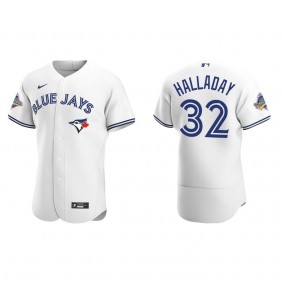 Roy Halladay Toronto Blue Jays White 1992 World Series Patch 30th Anniversary Authentic Jersey