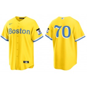 Men's Boston Red Sox Ryan Brasier Gold Light Blue City Connect Replica Jersey