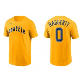 Sam Haggerty Seattle Mariners Gold 2023 City Connect Wordmark T-Shirt