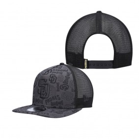 Men's San Diego Padres Black Repeat A-Frame 9FIFTY Trucker Snapback Hat