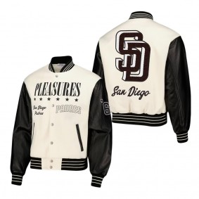Men's San Diego Padres PLEASURES White Full-Snap Varsity Jacket