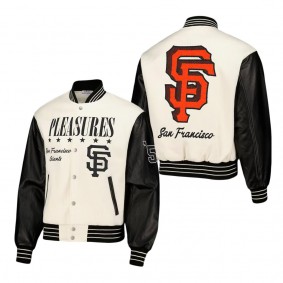 Men's San Francisco Giants PLEASURES White Full-Snap Varsity Jacket