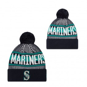 Men's Seattle Mariners Navy Striped Cuffed Knit Hat with Pom