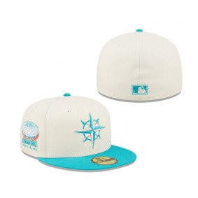 Men's Seattle Mariners White Aqua Cooperstown Collection Kingdome Chrome 59FIFTY Fitted Hat