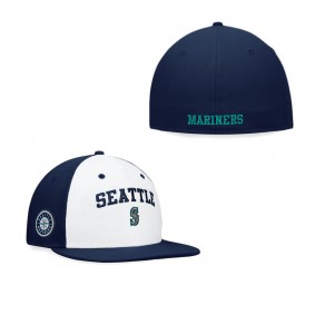 Men's Seattle Mariners White Navy Iconic Color Blocked Fitted Hat