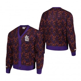 Men's St. Louis Cardinals Purple Cheetah Cardigan Button-Up Sweater