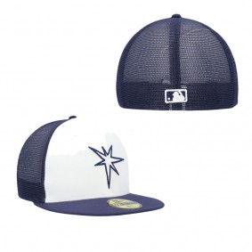 Men's Tampa Bay Rays White Navy 2023 On-Field Batting Practice 59FIFTY Fitted Hat