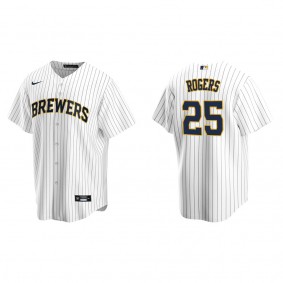 Brewers Taylor Rogers White Navy Replica Alternate Jersey