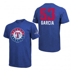 Men's Texas Rangers Adolis Garcia Majestic Threads Royal 2023 World Series Champions Name & Number T-Shirt