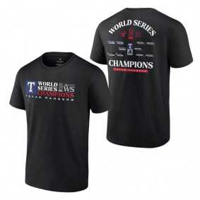 Men's Texas Rangers Fanatics Branded Black 2023 World Series Champions Milestone Schedule T-Shirt