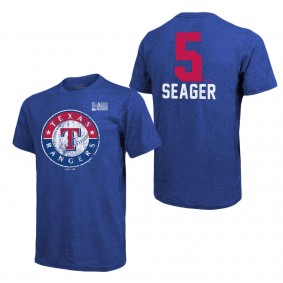 Men's Texas Rangers Corey Seager Majestic Threads Royal 2023 World Series Tri-Blend T-Shirt