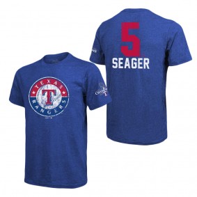 Men's Texas Rangers Corey Seager Majestic Threads Royal 2023 World Series Champions Name & Number T-Shirt