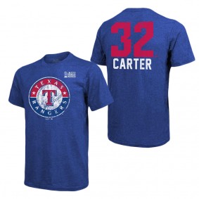 Men's Texas Rangers Evan Carter Majestic Threads Royal 2023 World Series Tri-Blend T-Shirt