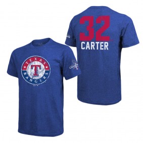 Men's Texas Rangers Evan Carter Majestic Threads Royal 2023 World Series Champions Name & Number T-Shirt