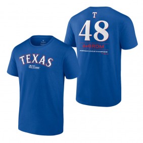 Men's Texas Rangers Jacob deGrom Fanatics Branded Royal 2023 American League Champions Player Name & Number T-Shirt