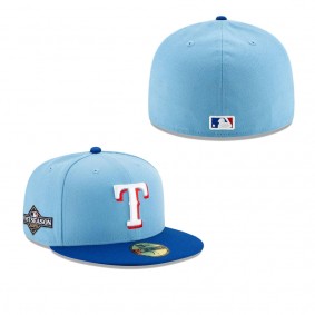 Men's Texas Rangers Light Blue 2023 Postseason Side Patch 59FIFTY Fitted Hat
