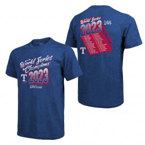 Men's Texas Rangers Majestic Threads Royal 2023 World Series Champions Life Of The Party Tri-Blend Roster T-Shirt