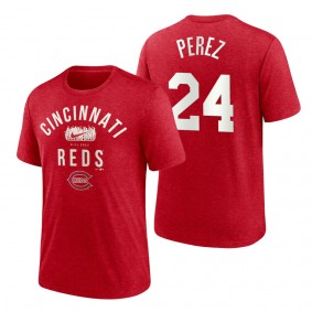 Reds Tony Perez Red 2022 Field of Dreams Lockup Tri-Blend T-Shirt