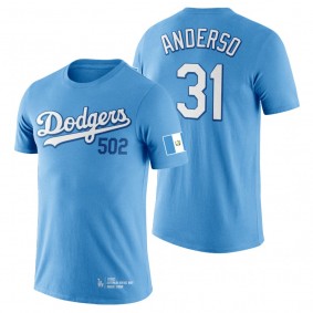 Tyler Anderson Dodgers Guatemalan Heritage Night Blue T-Shirt