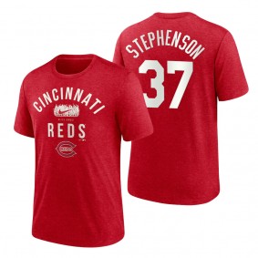 Reds Tyler Stephenson Red 2022 Field of Dreams Lockup Tri-Blend T-Shirt