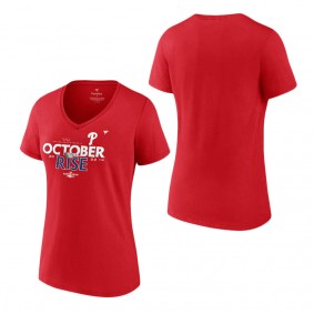 Women's Philadelphia Phillies Red 2022 Postseason Locker Room V-Neck T-Shirt