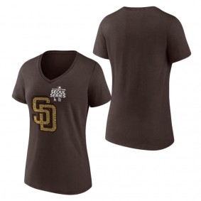 Women's San Diego Padres Brown 2024 MLB World Tour Seoul Series V-Neck T-Shirt