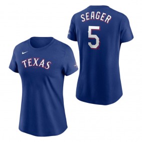 Women's Texas Rangers Corey Seager Nike Royal 2023 World Series Champions Name & Number T-Shirt
