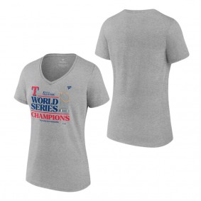 Women's Texas Rangers Fanatics Branded Heather Gray 2023 World Series Champions Locker Room V-Neck T-Shirt