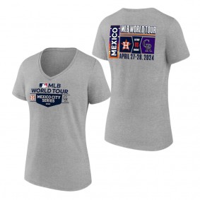 Women's Houston Astros vs. Colorado Rockies Gray 2024 MLB World Tour Mexico City Series Matchup V-Neck T-Shirt
