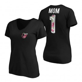 Women's Baltimore Orioles Fanatics Branded Black Mother's Day Logo V-Neck T-Shirt