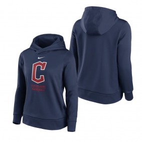 Women's Cleveland Guardians Nike Navy Alternate Logo Performance Therma Pullover Hoodie
