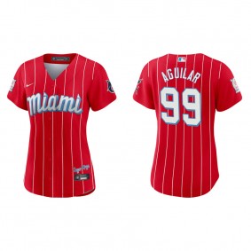 Women's Miami Marlins Jesus Aguilar Red 2021 City Connect Replica Jersey
