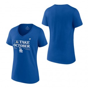 Women's Los Angeles Dodgers Fanatics Branded Royal 2023 Postseason Locker Room V-Neck T-Shirt