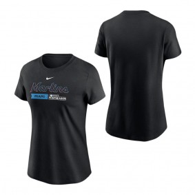 Women's Miami Marlins Nike Black 2023 Postseason Authentic Collection Dugout T-Shirt