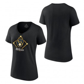 Women's Milwaukee Brewers Fanatics Branded Black 2023 Postseason Around the Horn V-Neck T-Shirt