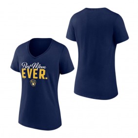Women's Milwaukee Brewers Fanatics Branded Navy Best Mom Ever V-Neck T-Shirt