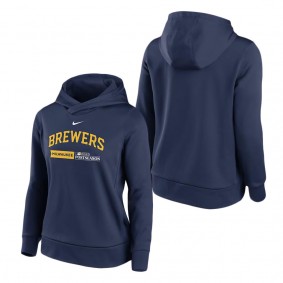 Women's Milwaukee Brewers Nike Navy 2023 Postseason Authentic Collection Dugout Fleece Pullover Hoodie