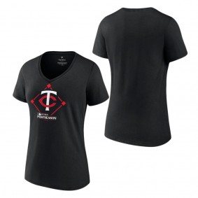 Women's Minnesota Twins Fanatics Branded Black 2023 Postseason Around the Horn V-Neck T-Shirt