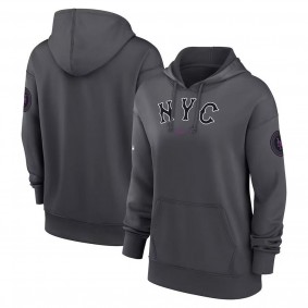 Women's New York Mets Charcoal 2024 City Connect Authentic Collection Practice Pullover Hoodie