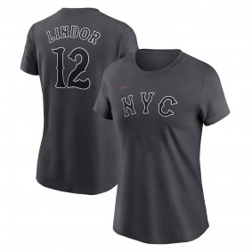 Women's New York Mets Francisco Lindor Graphite 2024 City Connect Fuse Name & Number T-Shirt