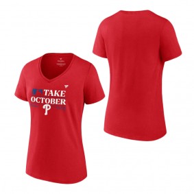 Women's Philadelphia Phillies Fanatics Branded Red 2023 Postseason Locker Room V-Neck T-Shirt