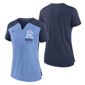 Women's Kansas City Royals Nike Navy Light Blue 2022 City Connect Exceed Boxy V-Neck T-Shirt