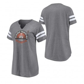 Women's San Francisco Giants Fanatics Branded Heathered Gray 2022 MLB Spring Training Cactus League Spring Retro Raglan Tri-Blend Notch Neck T-Shirt