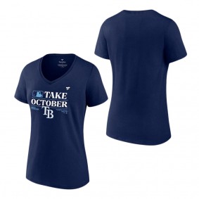 Women's Tampa Bay Rays Fanatics Branded Navy 2023 Postseason Locker Room V-Neck T-Shirt