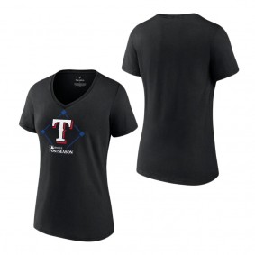 Women's Texas Rangers Fanatics Branded Black 2023 Postseason Around the Horn V-Neck T-Shirt