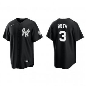 Men's New York Yankees Babe Ruth Black White Replica Official Jersey